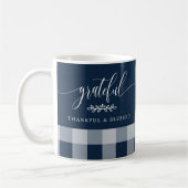 Dankbaar Gezegend Navy & Witte Plaid Koffiemok (Links)