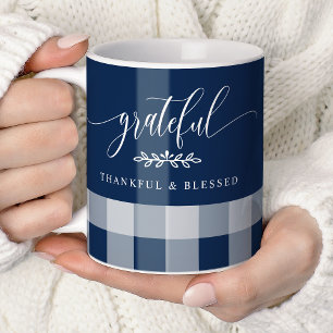 Dankbaar Gezegend Navy & Witte Plaid Koffiemok