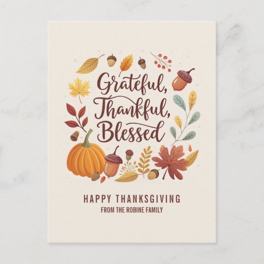 Dankbaar Gezegend Oogstblad Thanksgiving Herfst Briefkaart (Voorkant)