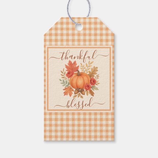 Dankbaar & Gezegend Pompoen | Herfst Dankdag Cadeaulabel (Voorkant)