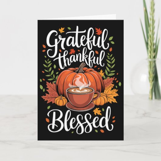 Dankbaar Gezegend Pompoen Koffie Herfst Dan Kaart (Voorkant)