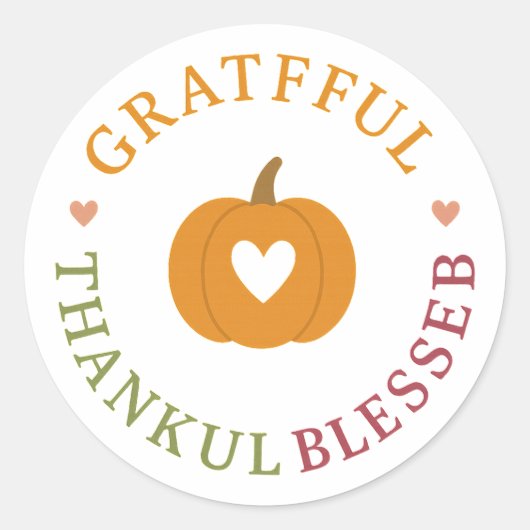 Dankbaar Gezegend Pompoen Thanksgiving Ronde Sticker (Voorkant)