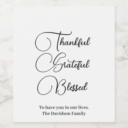 Dankbaar Gezegend schrift Thanksgiving  Wijn Etiket (Enkel label)