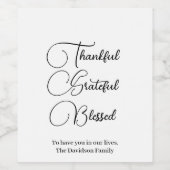 Dankbaar Gezegend script Thanksgiving  Wijn Etiket (Enkel label)