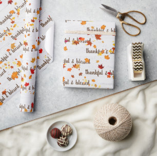 Dankbaar & Gezegend Tekst Met Herfstbladeren Cadeaupapier
