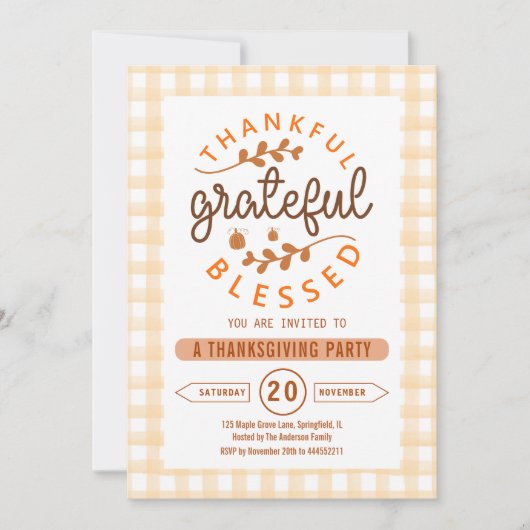 Dankbaar Gezegend Thanksgiving Feest Kaart (Voorkant)
