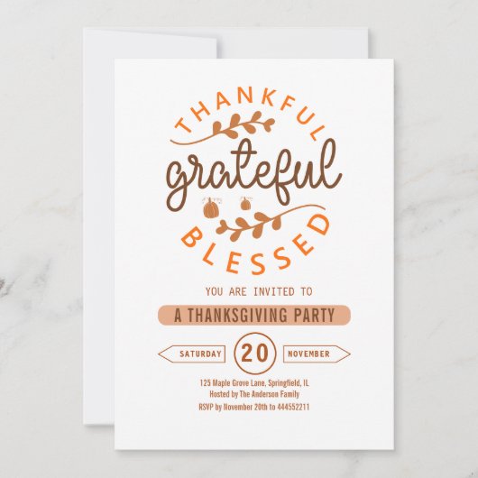 Dankbaar Gezegend Thanksgiving Feest Kaart (Voorkant)
