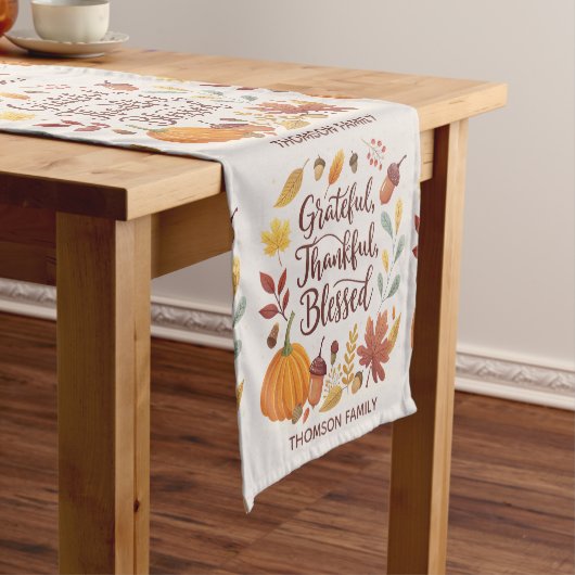 Dankbaar Gezegend Thanksgiving Herfst Korte Tafelloper (Voorbeeld)