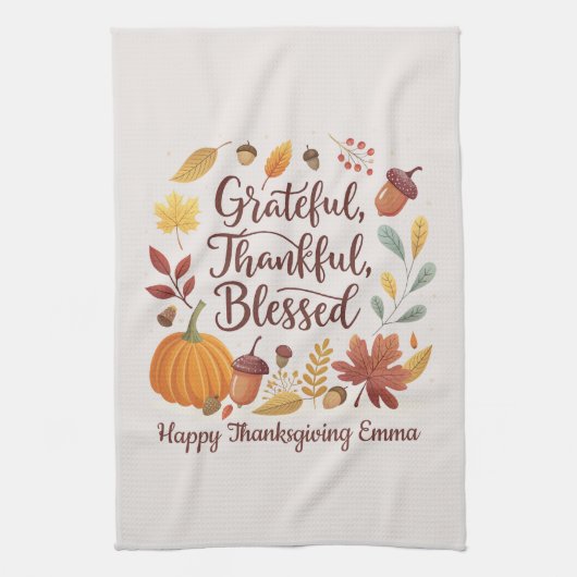 Dankbaar Gezegend Thanksgiving Herfst Theedoek (Verticaal)