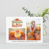 Dankbaar & Gezegend Thanksgiving Twee Foto Feestdagenkaart (Staand voorkant)