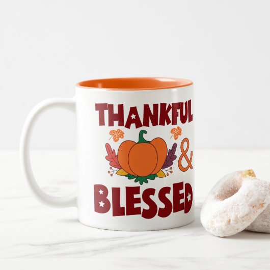 Dankbaar & Gezegend Tweekleurige Koffiemok (Met donut)