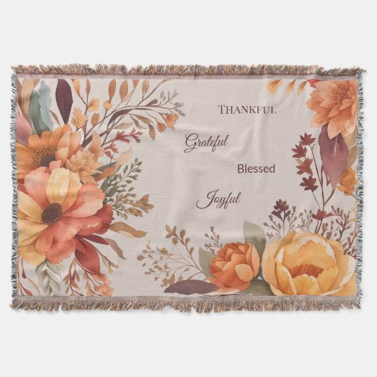 Dankbaar Gezegende Bloemrijke Thanksgiving Deken (Voorkant)