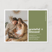 Dankbaar + Gezegende Groene Thanksgiving Foto Briefkaart (Voorkant)
