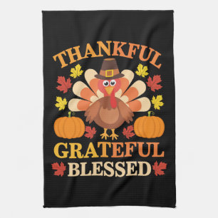 Dankbaar Gezegende Kalkoen Thanksgiving Theedoek