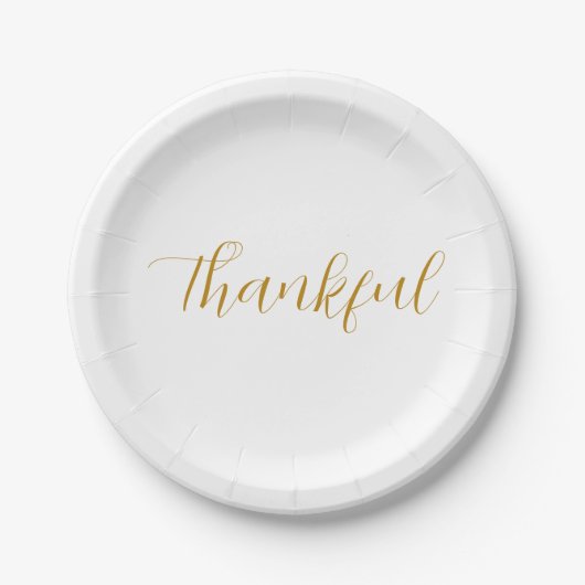 Dankbaar Gold Script Minimalistische Thanksgiving Papieren Bordje (Voorkant)