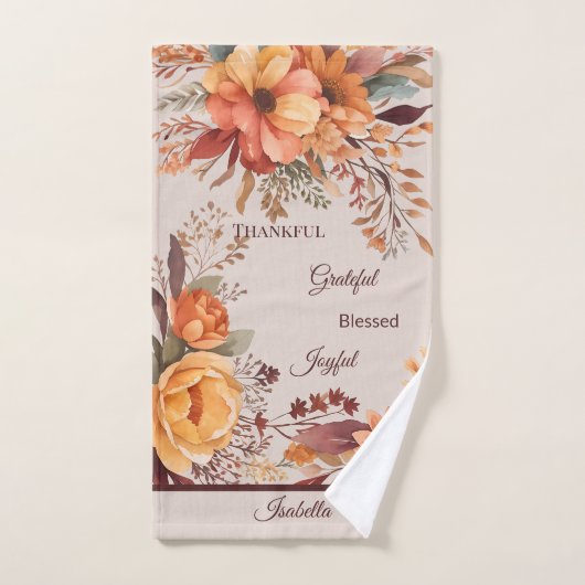 Dankbaar Grategul Gezegend Bloemen Thanksgiving Bad Handdoek (Handdoek)