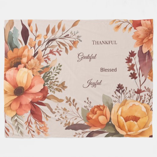 Dankbaar Grategul Gezegend Bloemen Thanksgiving Fleece Deken (Voorkant (Horizontaal))