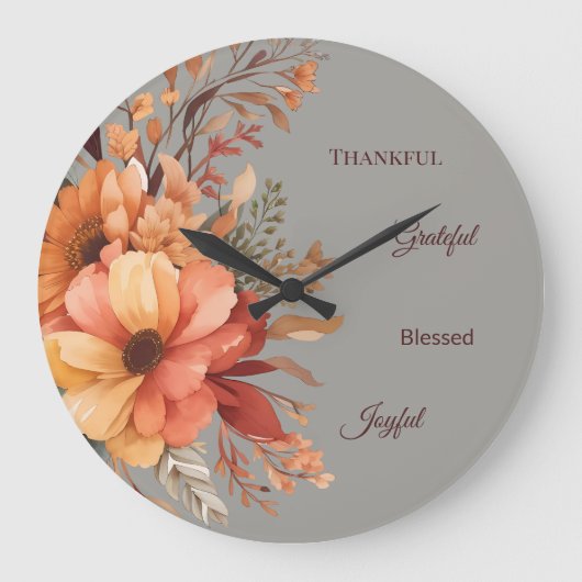 Dankbaar Grategul Gezegend Bloemen Thanksgiving Grote Klok (Voorkant)