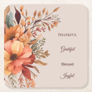 Dankbaar Grategul Gezegend Bloemen Thanksgiving Kartonnen Onderzetters