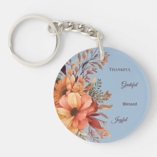 Dankbaar Grategul Gezegend Bloemen Thanksgiving Sleutelhanger (Voorkant)