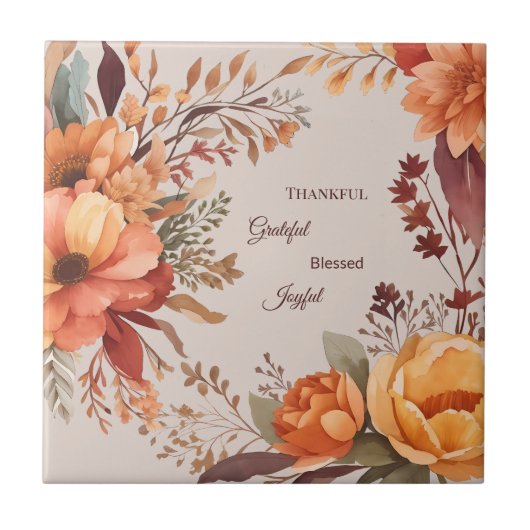 Dankbaar Grategul Gezegend Bloemen Thanksgiving Tegeltje (Voorkant)