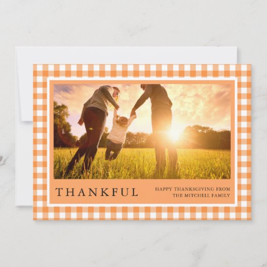 dankbaar | Happy Thanksgiving Drie Foto Gingham Feestdagenkaart (Voorkant)