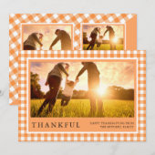 dankbaar | Happy Thanksgiving Drie Foto Gingham Feestdagenkaart (Voorkant / Achterkant)