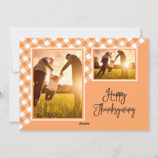 dankbaar | Happy Thanksgiving Drie Foto Gingham Feestdagenkaart (Achterkant)