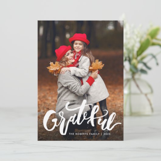 DANKBAAR | Happy thanksgiving fotokaart Feestdagenkaart (Staand voorkant)