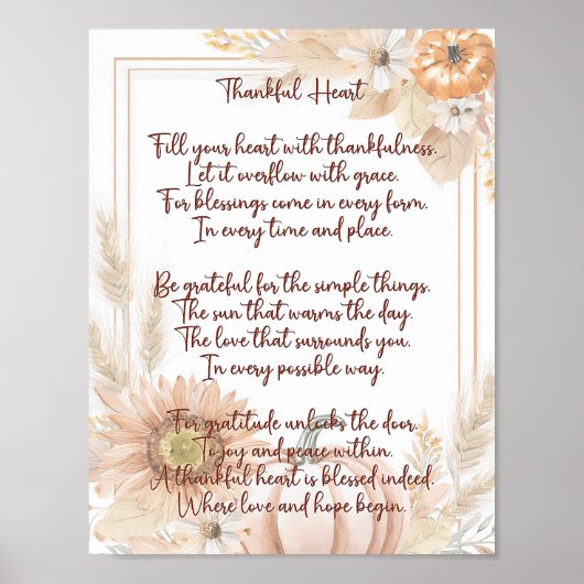 Dankbaar hart gedicht poster (Voorkant)