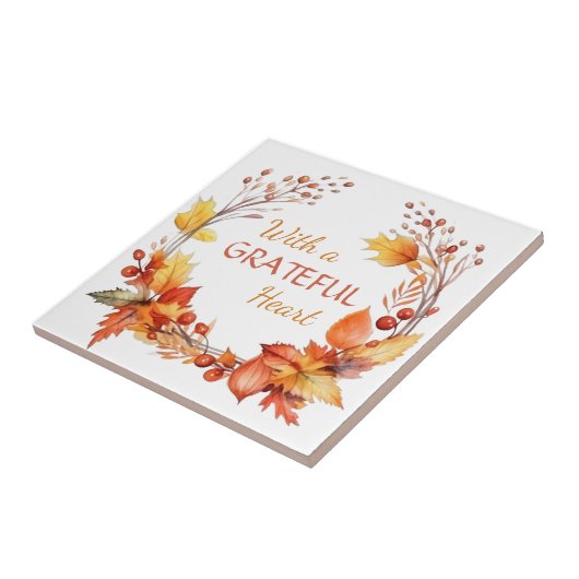 Dankbaar hart herfst bladeren tegeltje (Zijkant)