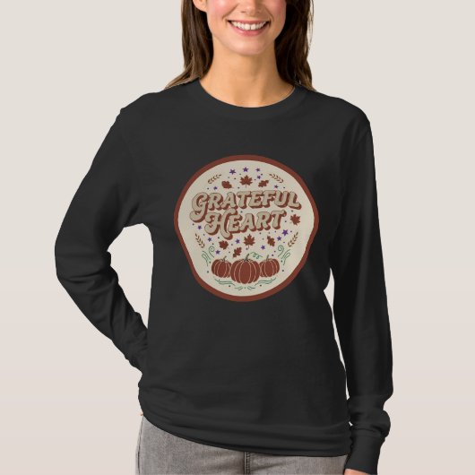 Dankbaar Hart Herfst Pompoen Ontwerp T-shirt (Voorkant)