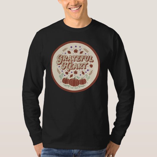 Dankbaar Hart Herfst Pompoen Ontwerp T-shirt (Voorkant)