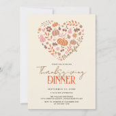 Dankbaar hart met pompoenen Thanksgiving diner Kaart (Voorkant)