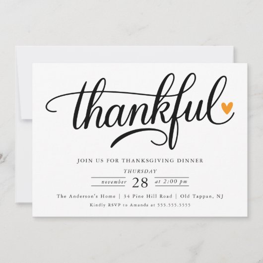 Dankbaar Hart Thanksgiving Dinner Kaart (Voorkant)