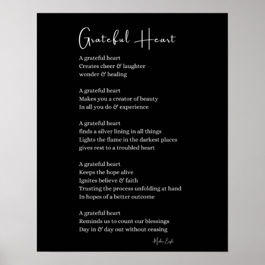 Dankbaar hart Thanksgiving gedicht muur kunst post Poster (Voorkant)