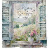 Dankbaar hart waterverf bloemenvenster douchegordijn (Voorkant)