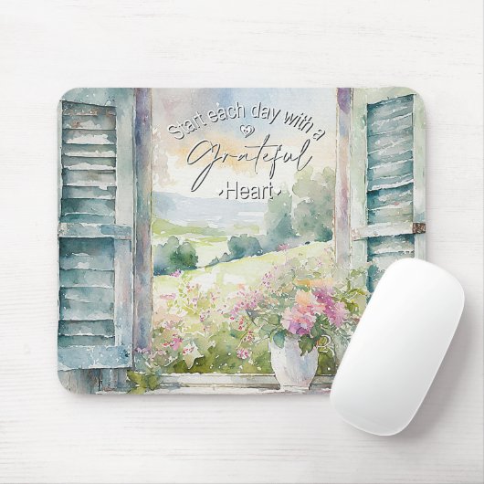 Dankbaar hart waterverf bloemenvenster muismat (Met muis)