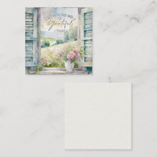 Dankbaar hart waterverf bloemenvenster notitiekaartje (Voorkant / Achterkant)