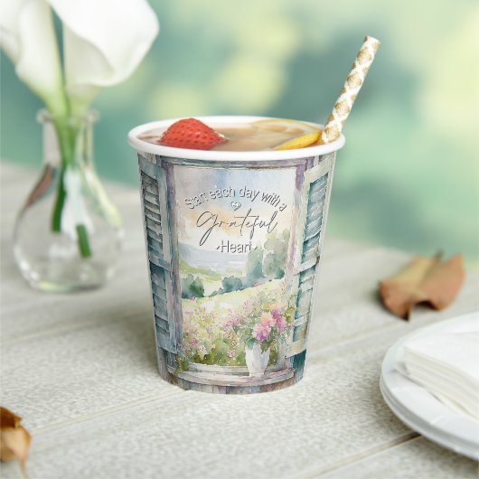 Dankbaar hart waterverf bloemenvenster papieren bekers (Insitu)