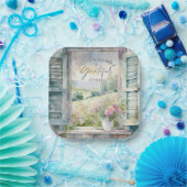 Dankbaar hart waterverf bloemenvenster papieren bordje (Feest)