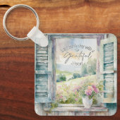 Dankbaar hart waterverf bloemenvenster sleutelhanger (Voorkant)