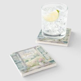 Dankbaar hart waterverf bloemenvenster stenen onderzetter