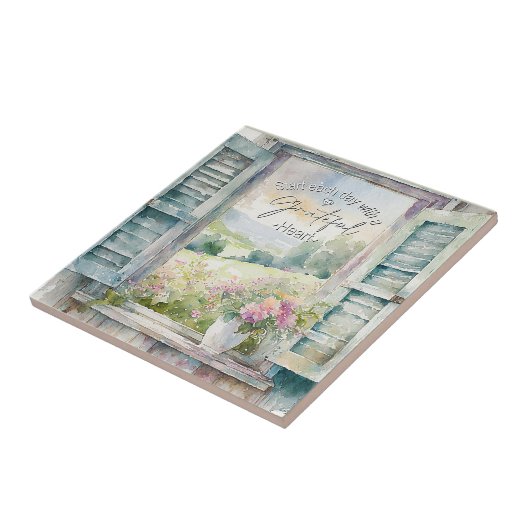 Dankbaar hart waterverf bloemenvenster tegeltje (Zijkant)