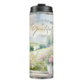 Dankbaar hart waterverf bloemenvenster thermosbeker