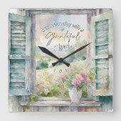 Dankbaar hart waterverf bloemenvenster vierkante klok (Voorkant)