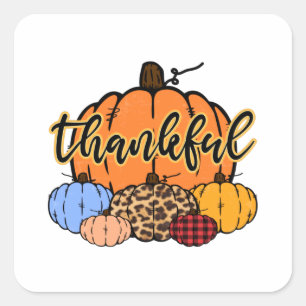 Dankbaar Herfst Pompoenen Ontwerp Vierkante Sticker