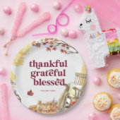 dankbaar | Herfst Thanksgiving Monogram Papieren Bordje (Feest)