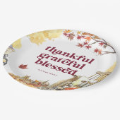 dankbaar | Herfst Thanksgiving Monogram Papieren Bordje (Gekanteld)