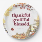 dankbaar | Herfst Thanksgiving Monogram Papieren Bordje (Voorkant)